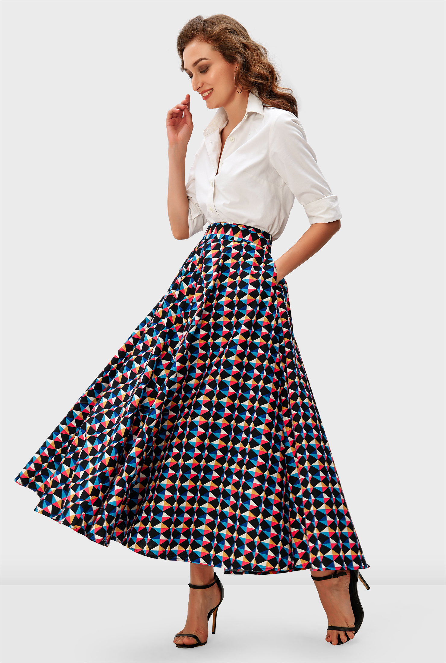 Shop Geo print cotton poplin skirt eShakti