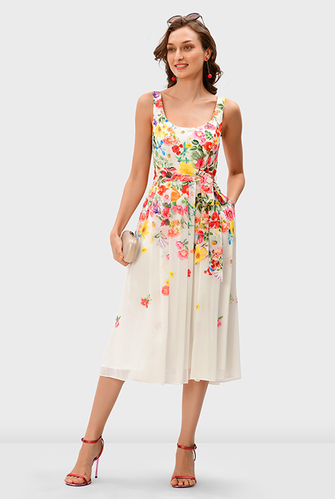 Shop Floral print georgette sash tie dress | eShakti