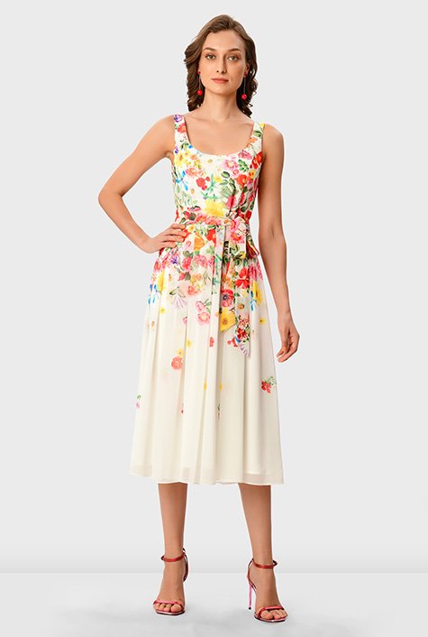 Shop Floral print georgette sash tie dress | eShakti