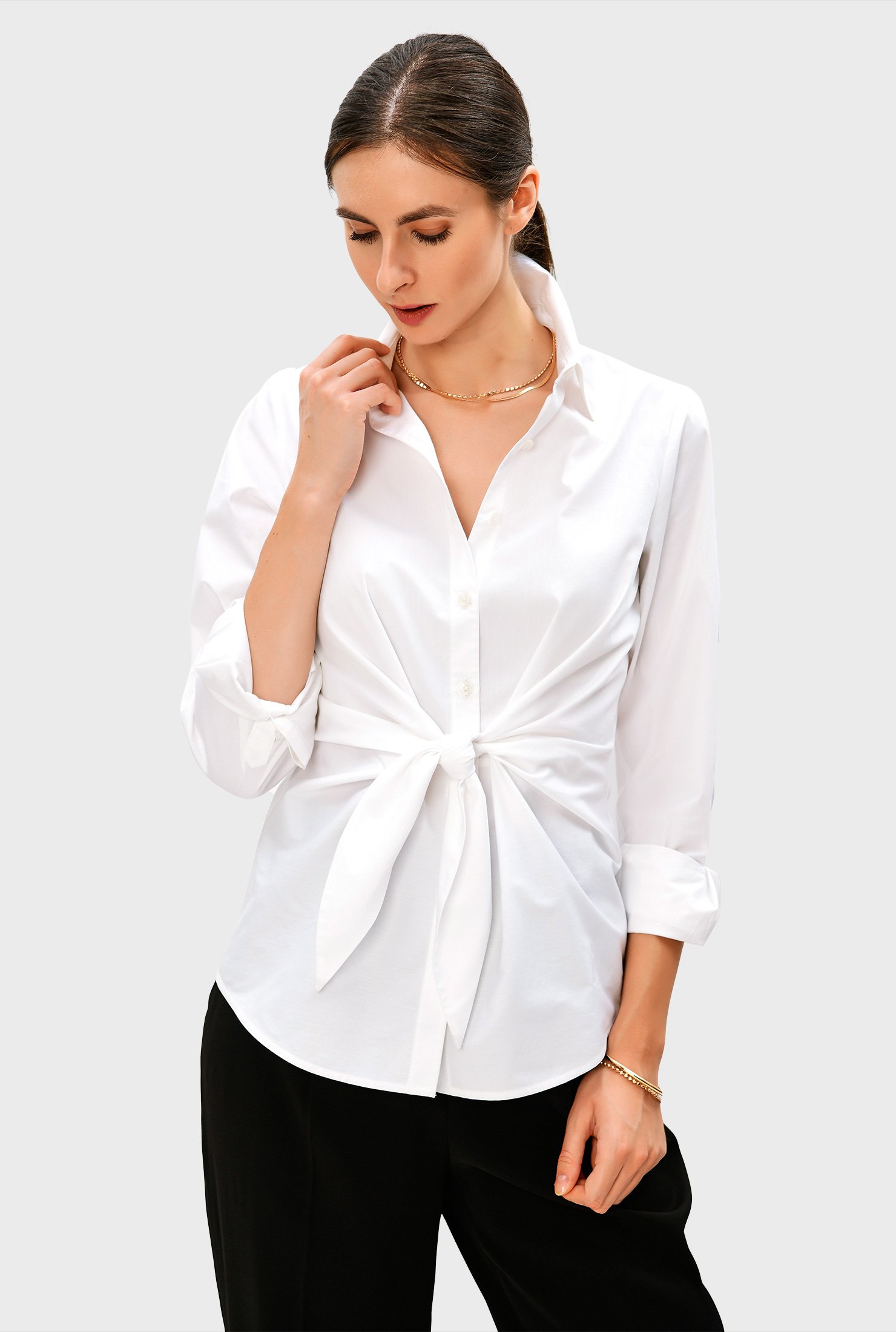 Shop Tie waist cotton poplin shirt | eShakti