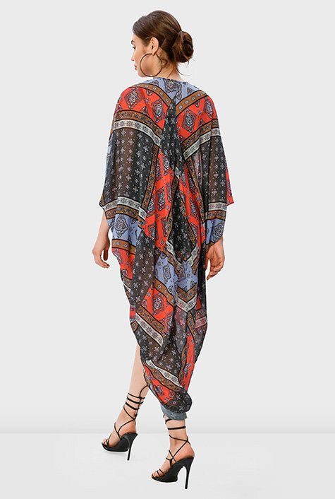 Ruched front scarf print georgette kaftan