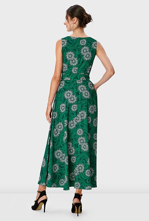 Shop Tie waist floral print crepe empire dress | eShakti