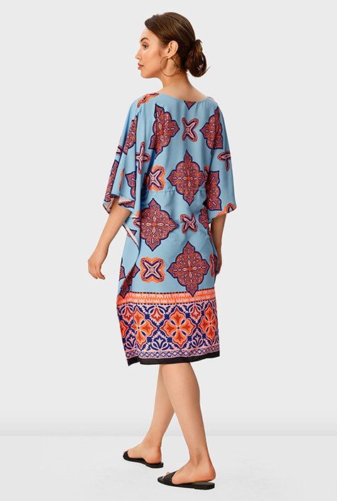 Shop Decorative floral tile print crepe kaftan | eShakti