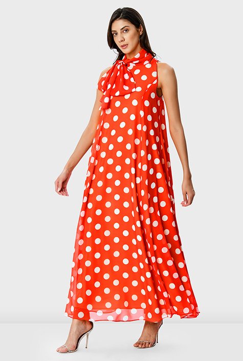 Polka dot high neck dress fashion