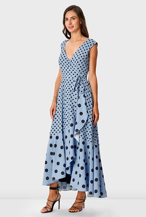 Shop Mixed polka dot print crepe wrap dress | eShakti