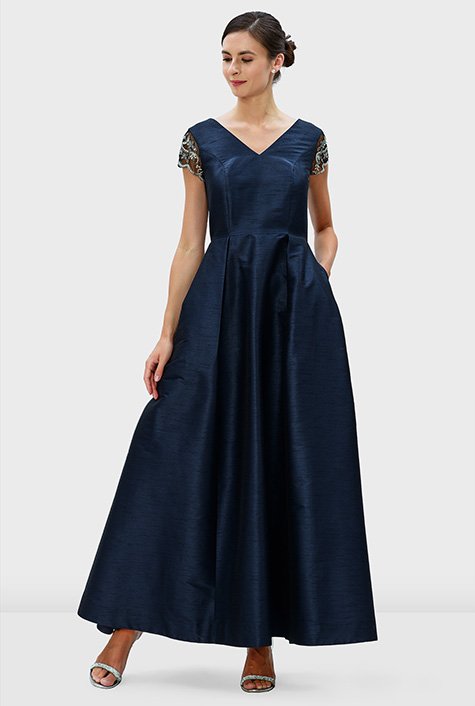 Bead-embellished pleated cotton-poplin maxi dress