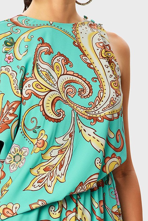 Paisley floral print crepe blouson jumpsuit