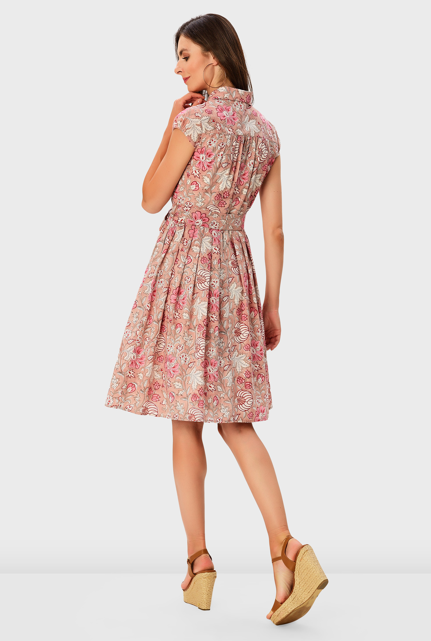 Shop Zip front floral hand block print cotton dress eShakti