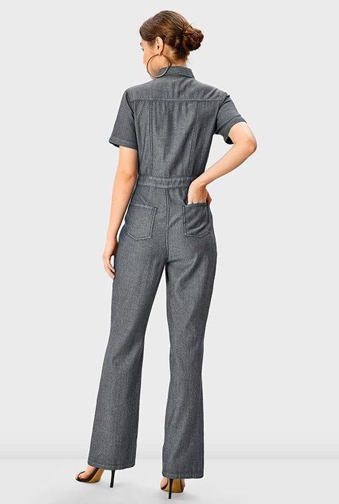 Light herringbone cotton denim jumpsuit