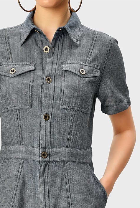 Light herringbone cotton denim jumpsuit