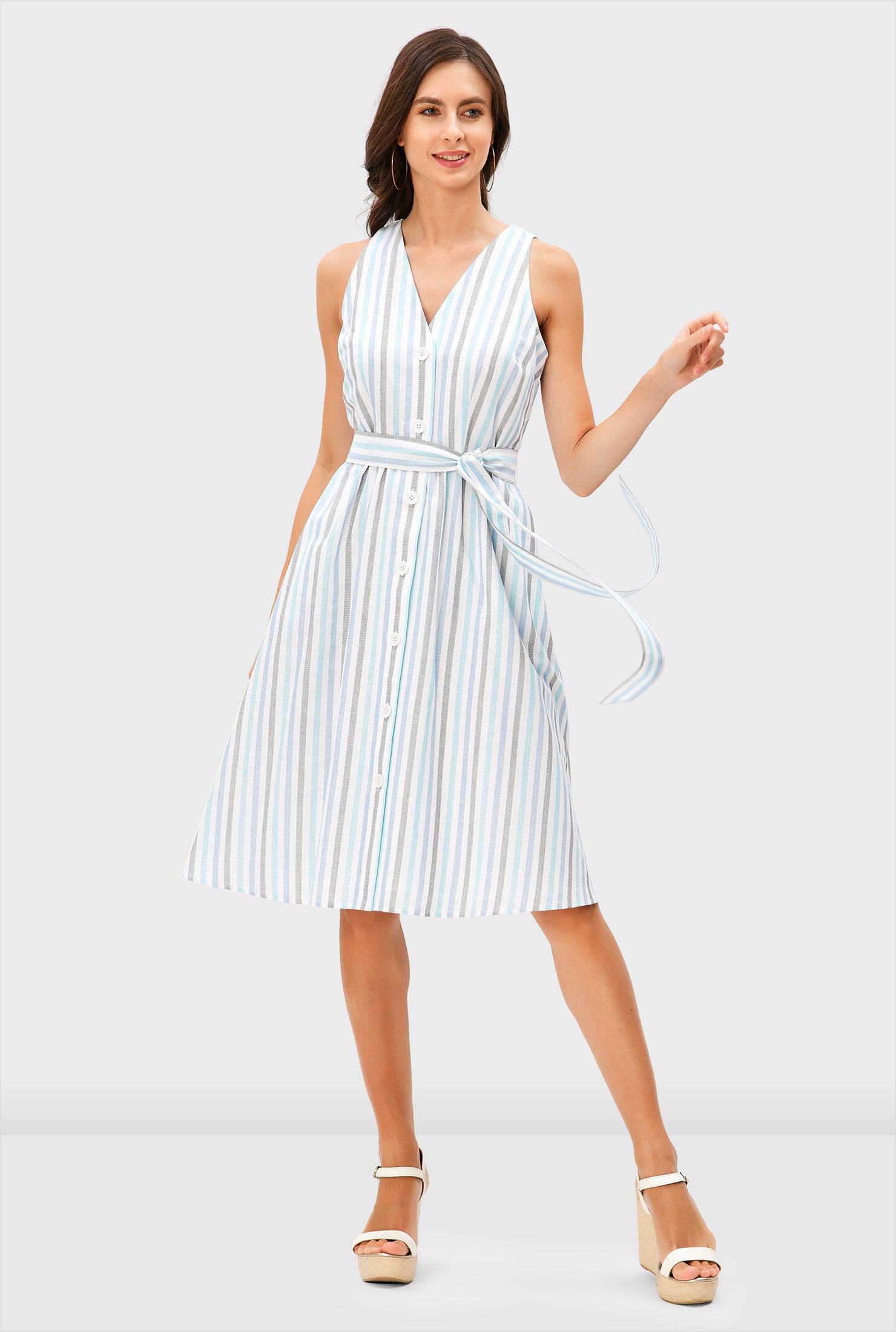 Shop Stripe Cotton Sash Tie Sundress Eshakti