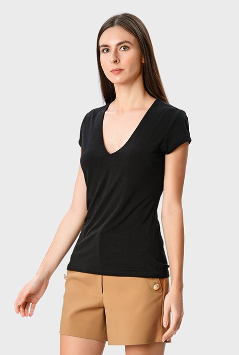 Stretch Jersey Knit V-Neck Top