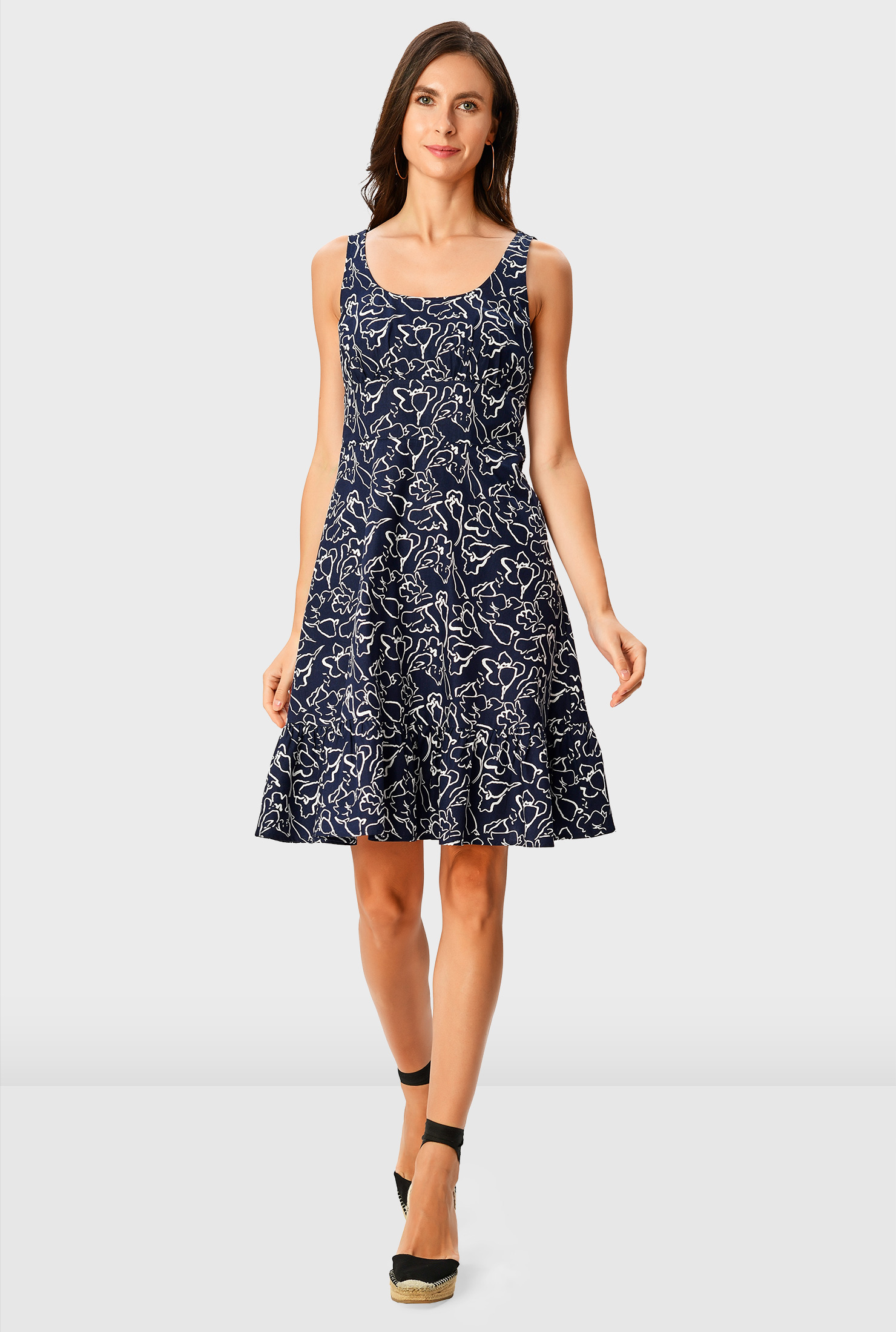 Shop Floral print cotton poplin banded empire dress eShakti