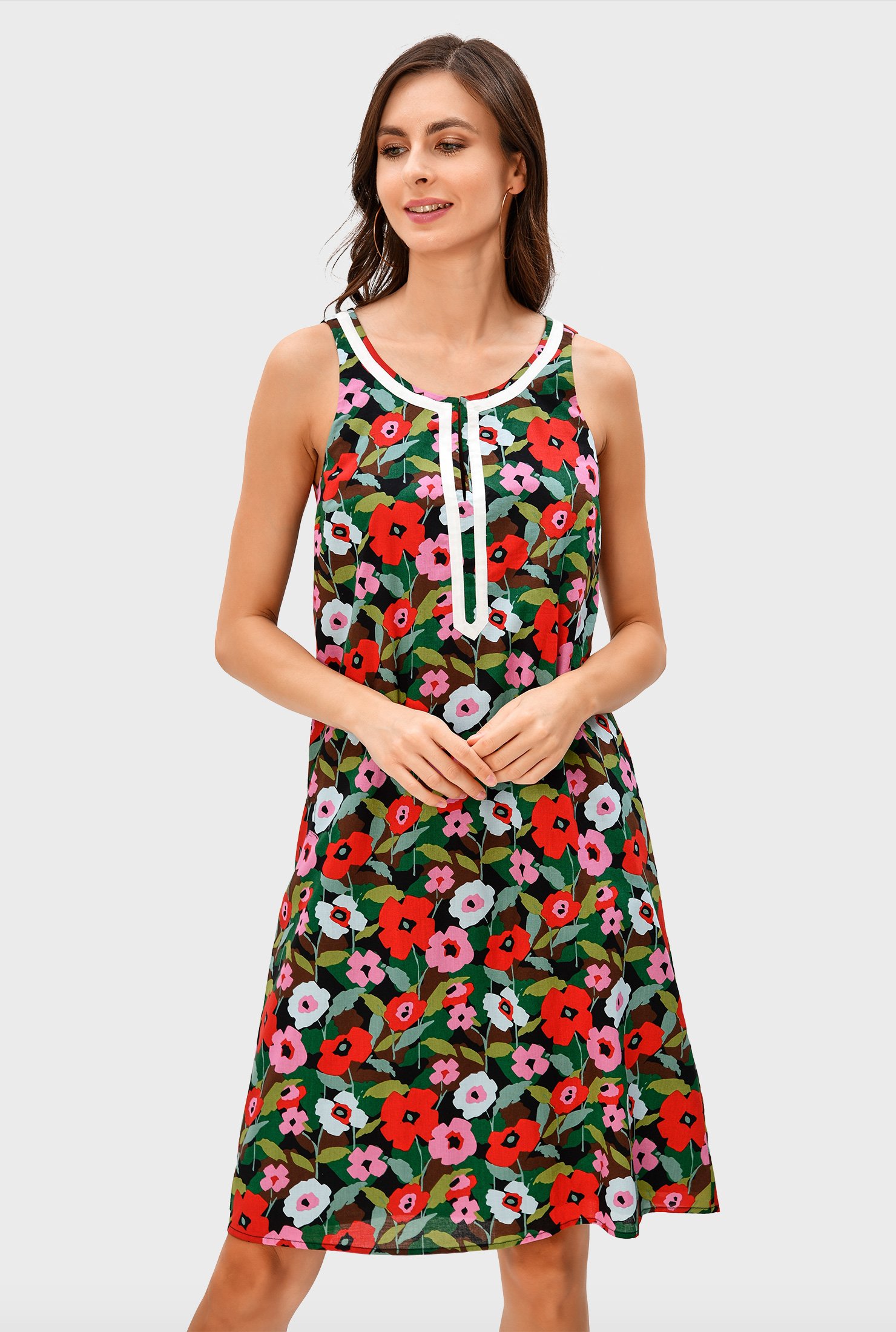 Ladies Sleeveless Floral Contrast Summer V Neck Midi Dress Size 8-22 NEW 