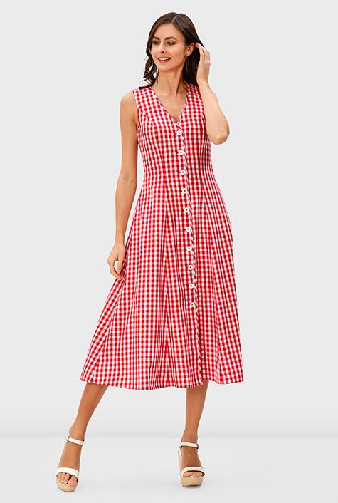 Shop Gingham cotton check A-line dress | eShakti