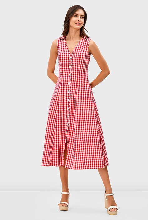 Shop Gingham cotton check A-line dress | eShakti