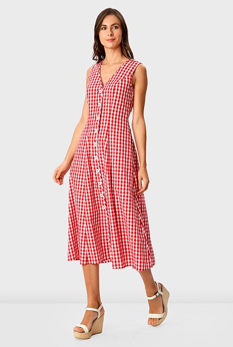 Shop Gingham cotton check A-line dress | eShakti