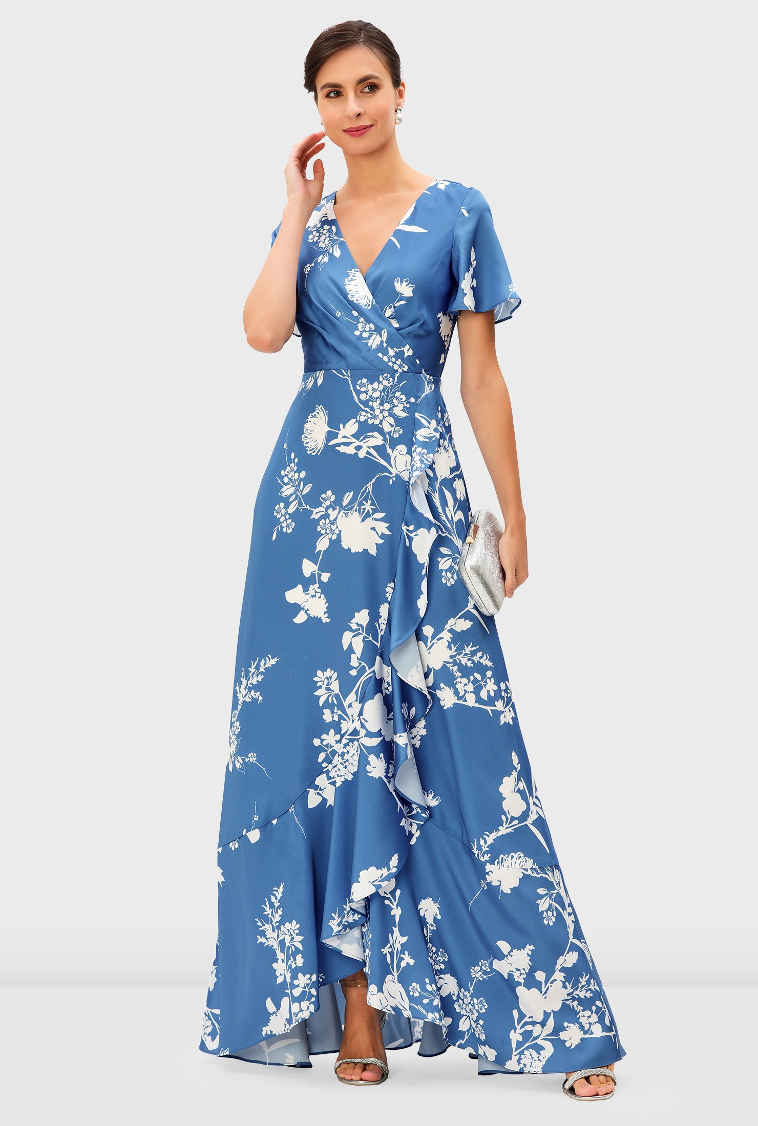 Rent Asos Design Satin Jacquard Warped Spot Wrap Maxi Dress With