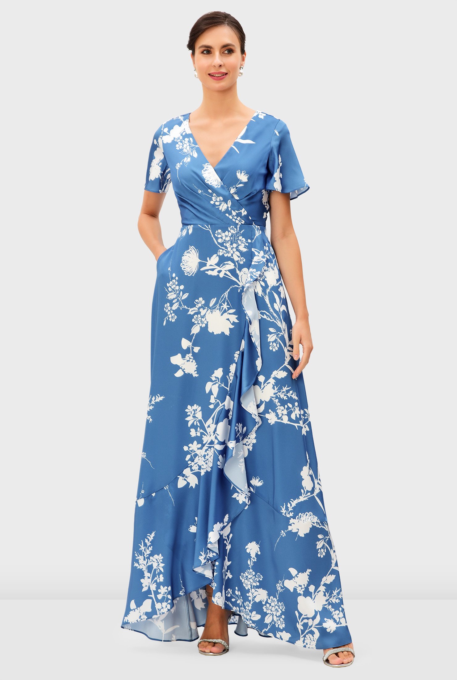 Satin Floral Wide Sleeve Wrap