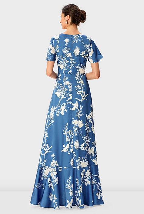 Floral Print Elegant A-Line Satin Dress Style # HFW2749 – Dream