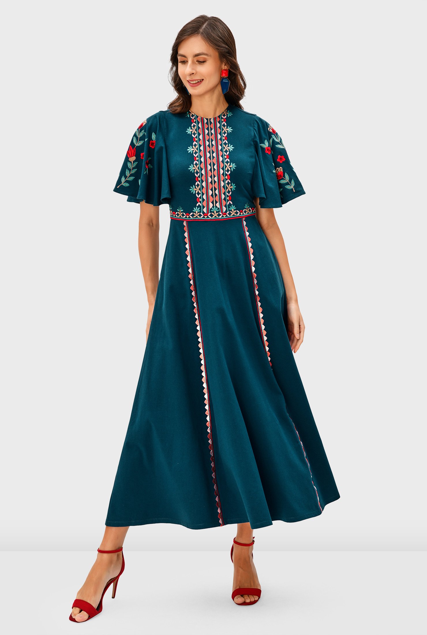 Shop Floral embroidery cotton jersey dress | eShakti