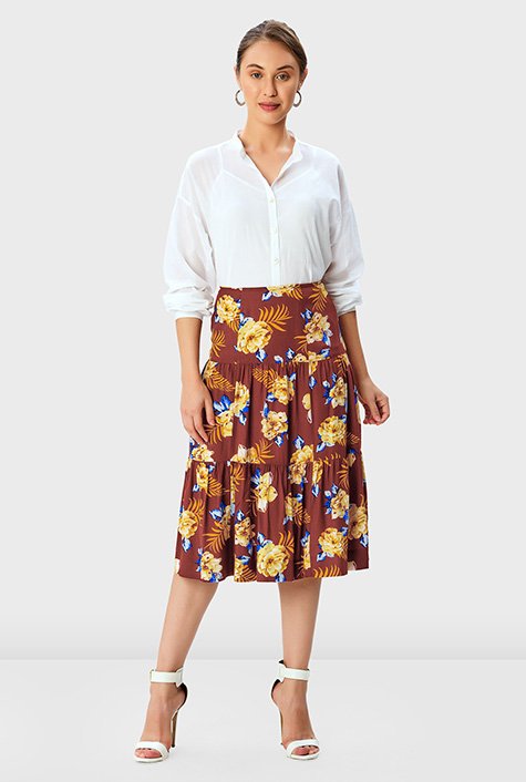 Shop Floral print tiered skirt | eShakti