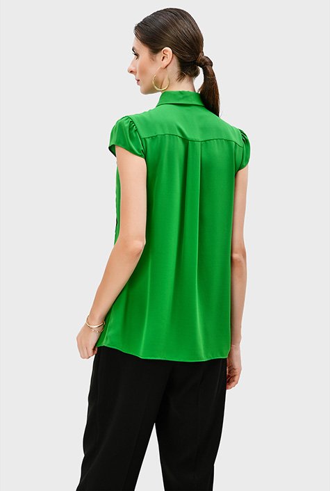 Shop Tie neck pintuck pleat fine twill shirt | eShakti