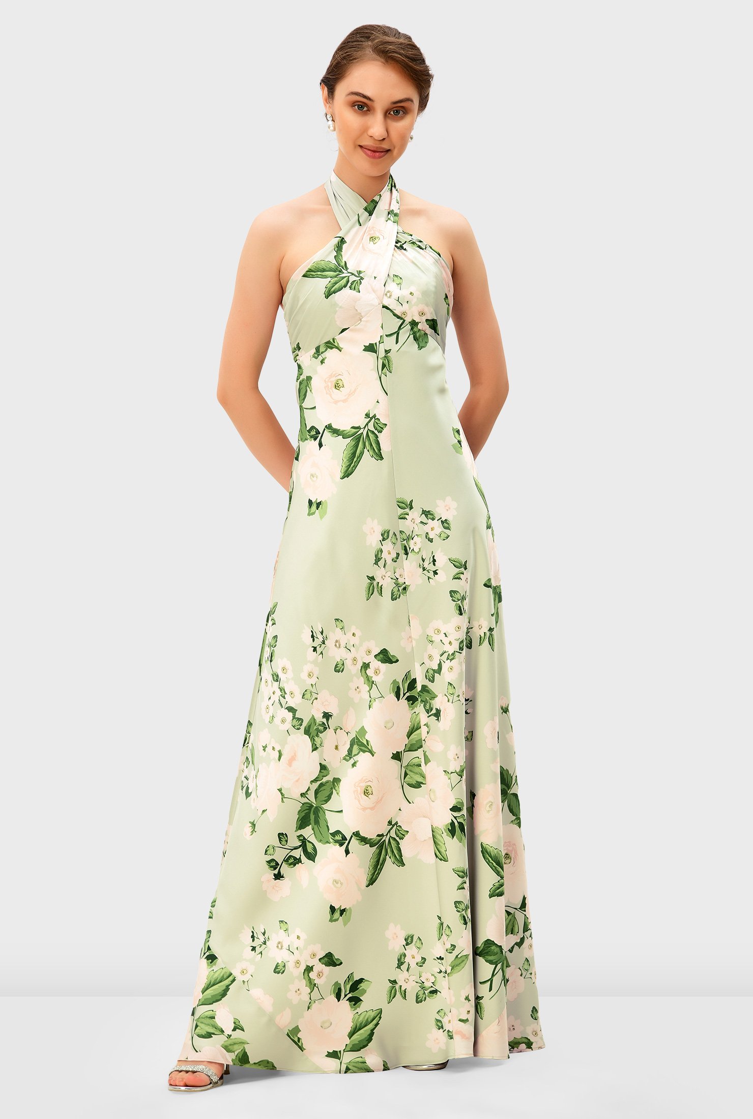 Homewood {Color} Floral Print Halter Neck Maxi Dress