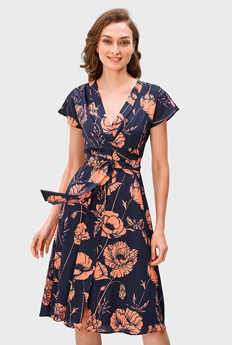 Shop Tie front floral print crepe shift dress