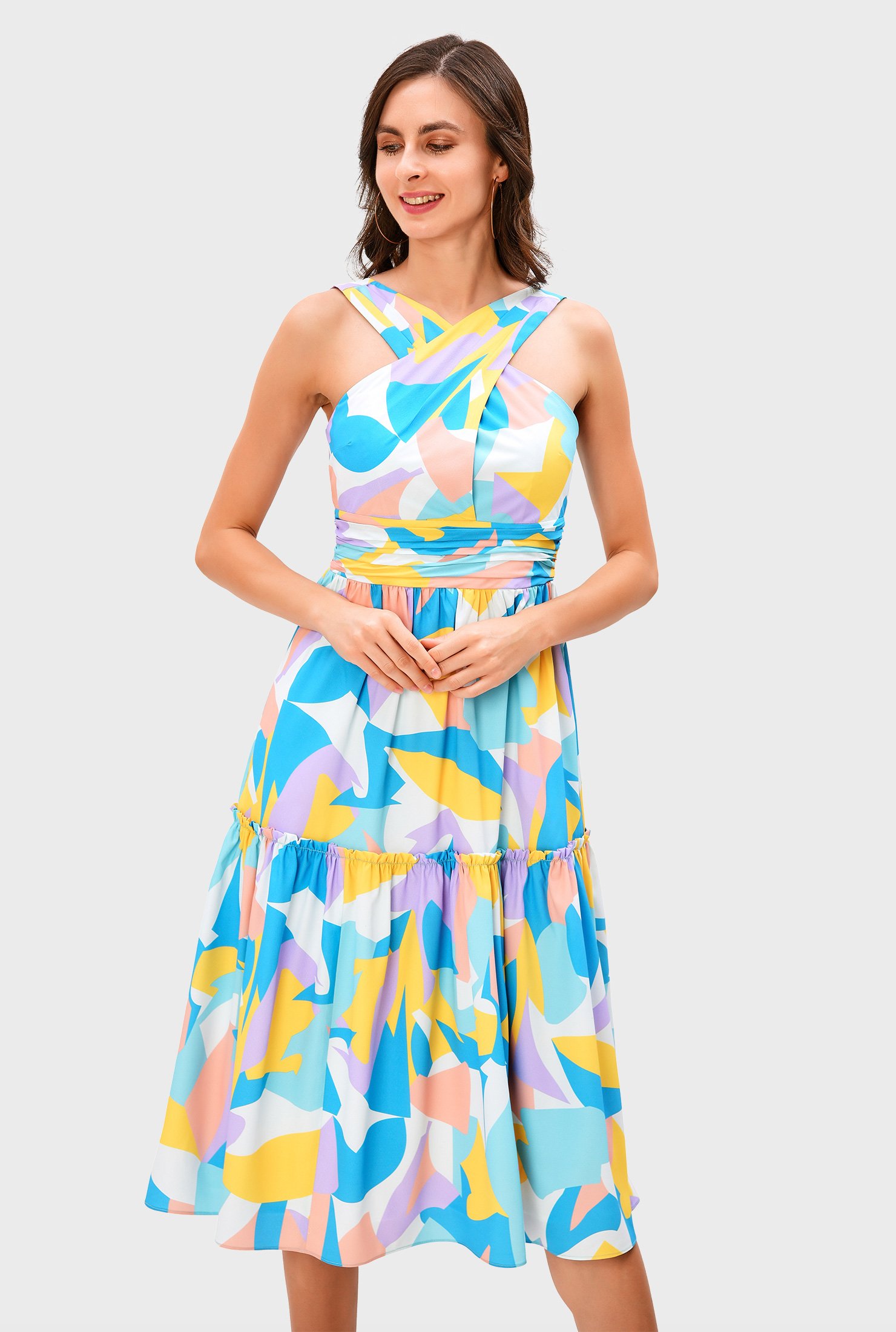 Shop Abstract Print Crepe Tiered Dress Eshakti