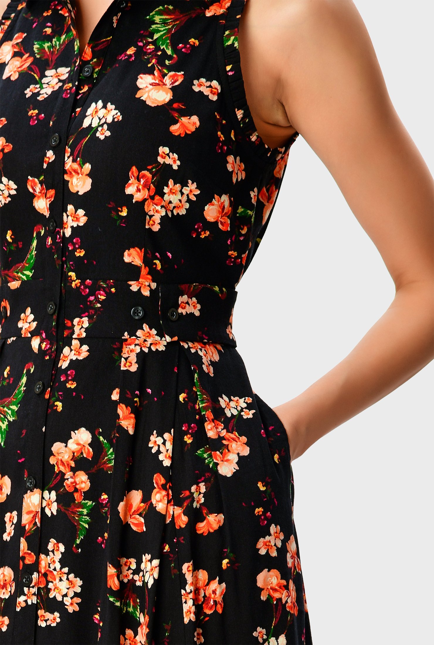 Shop Button tab waist floral print shirt dress | eShakti