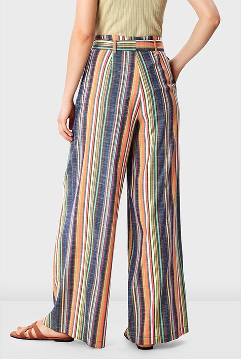 Self belt striped pants deals