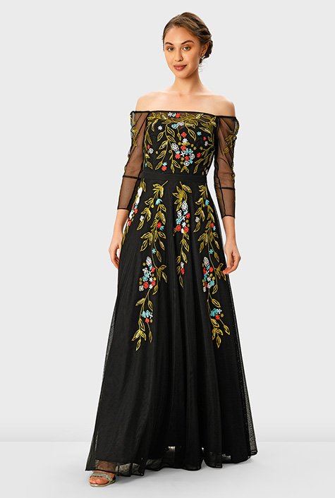 Use this embroidered fabric to embellish evening gowns