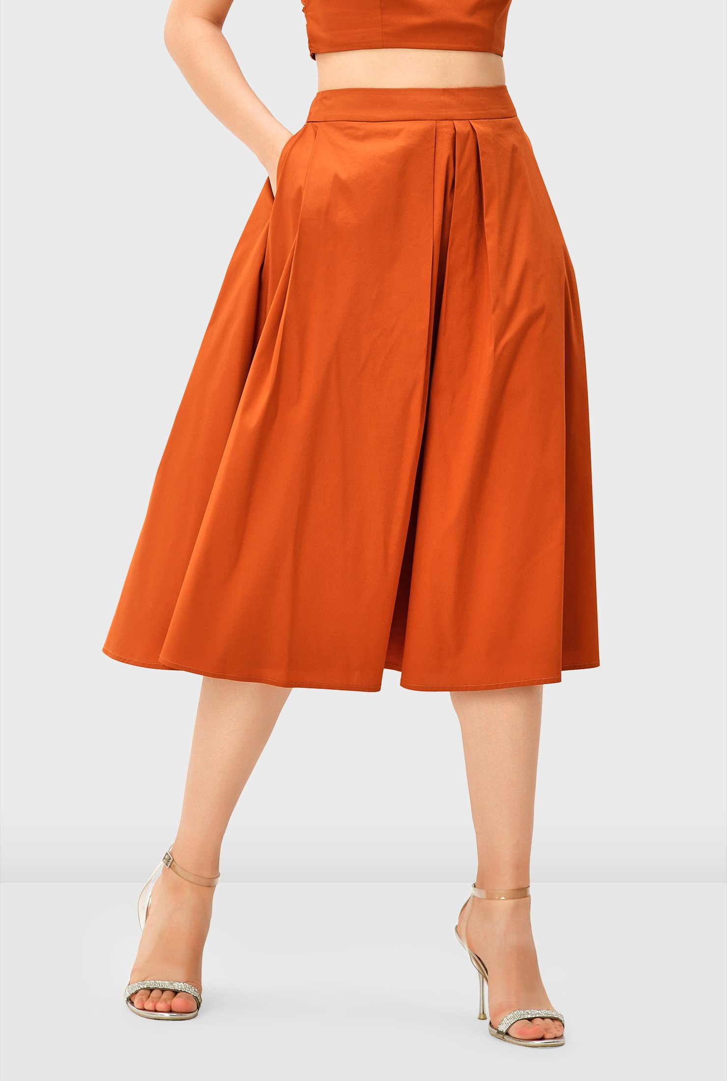 Shop Pleated Poplin Midi Skirt Eshakti 2723