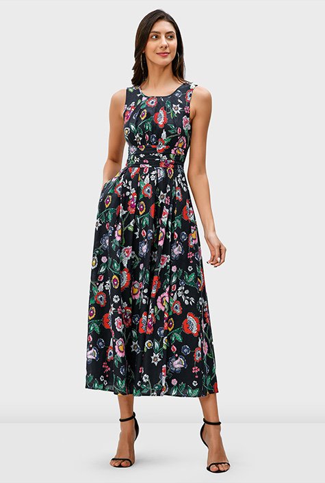 Shop Floral print cotton linen chelsea dress | eShakti