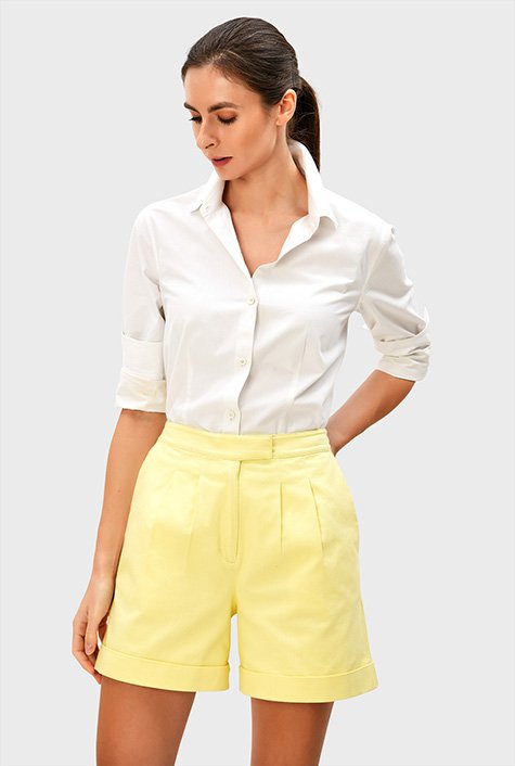 Shop Pleat front stretch cotton twill shorts