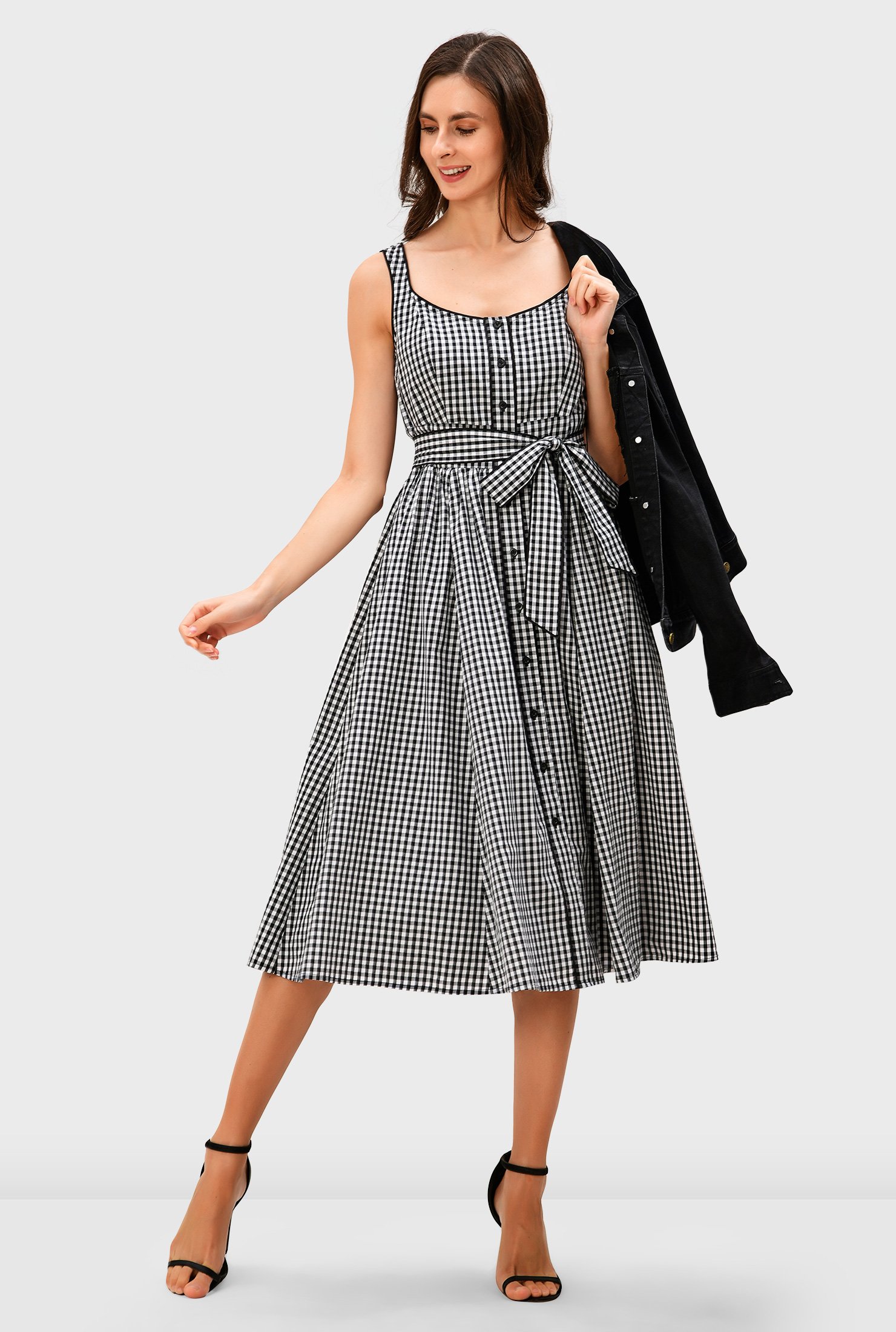 Shop Gingham Check Cotton Sash Tie Sundress Eshakti