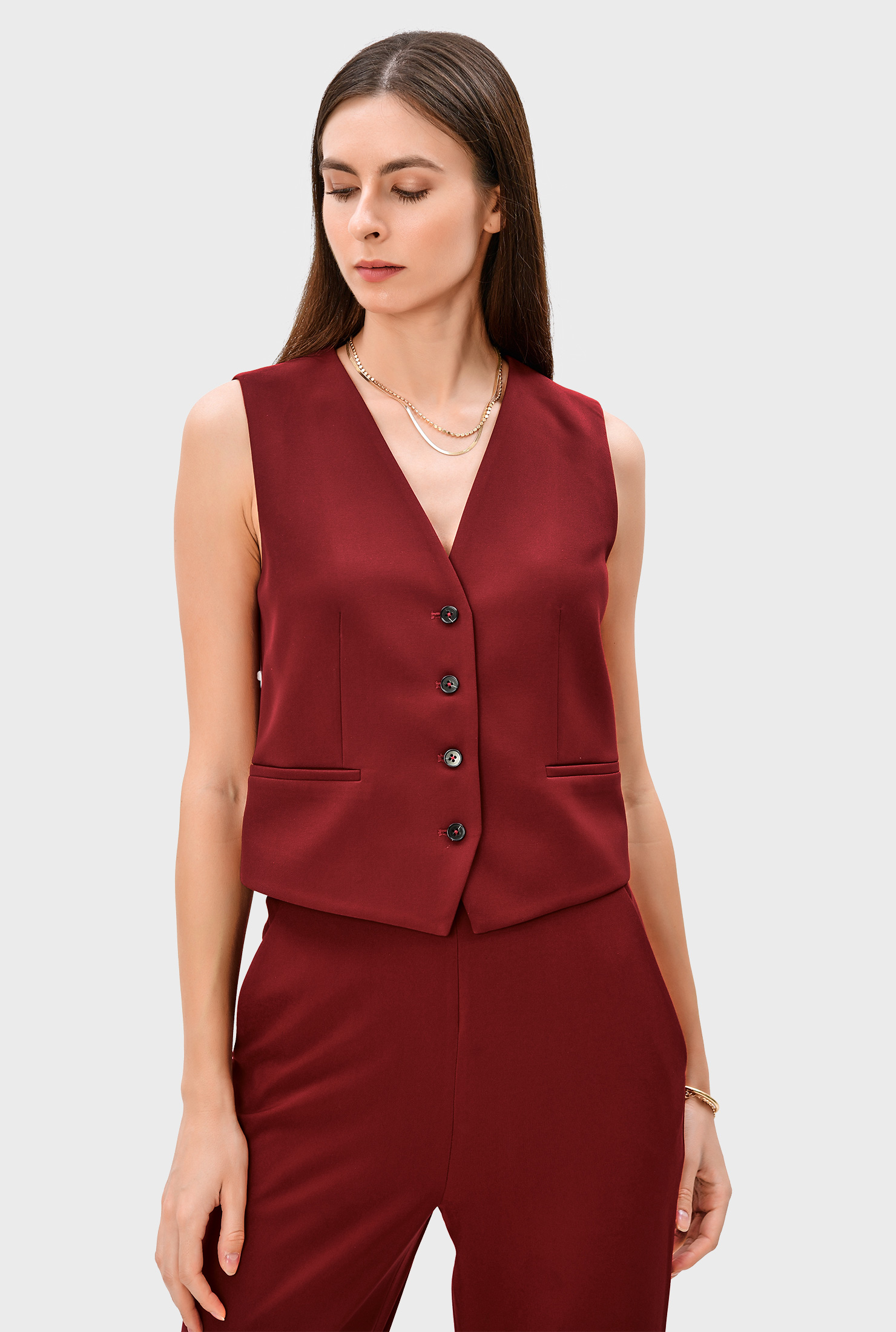 Shop Button front stretch twill waistcoat | eShakti