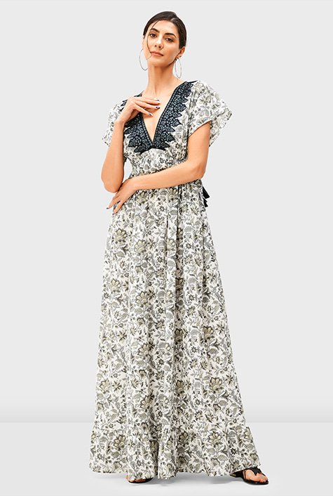 Hand Block Printed Dress Indian long Blue Maxi Dress – pacificexportsimports