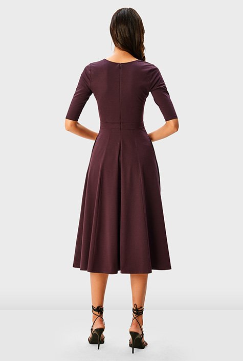 24seven Comfort Apparel Women's Simple Long Sleeve Knee Length Flared Dress  - Macy's