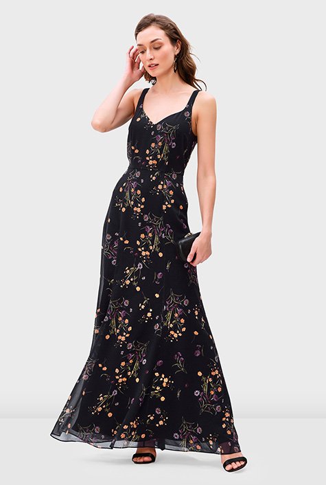 Shop Floral print georgette maxi dress | eShakti