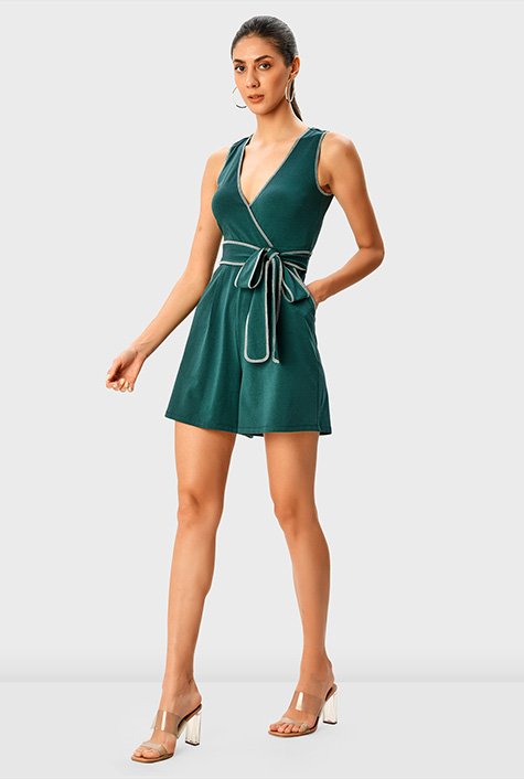 Shop Contrast trim cotton jersey romper