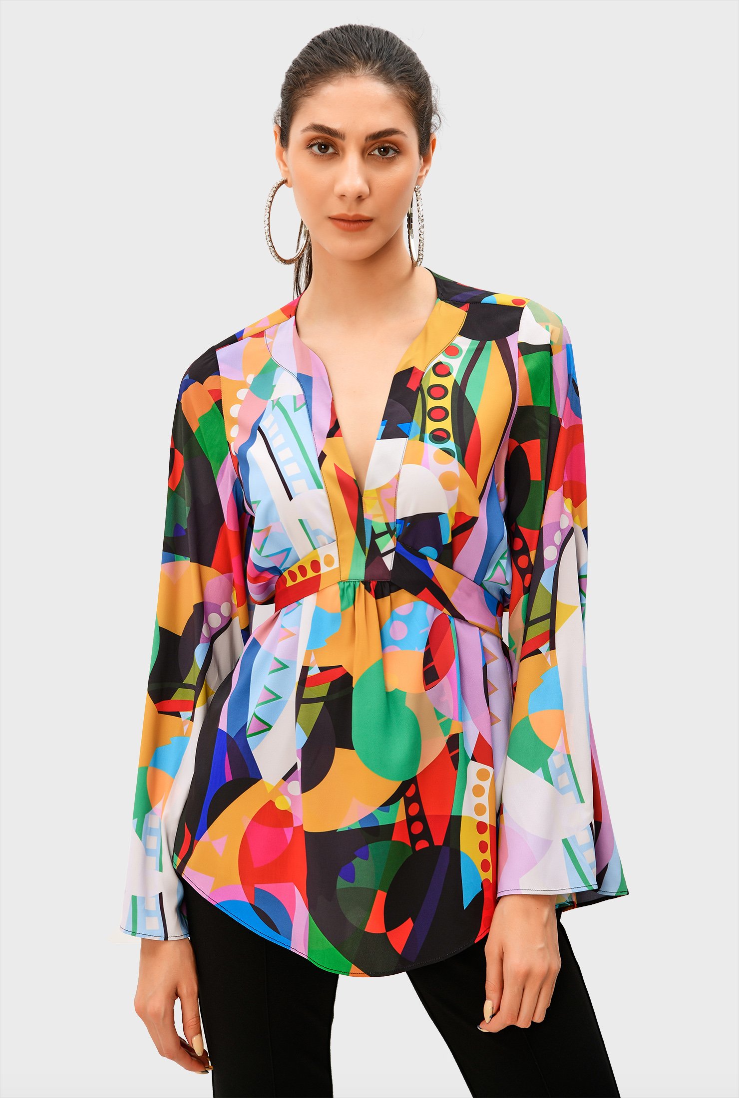 Shop Vibrant abstract print crepe blouse