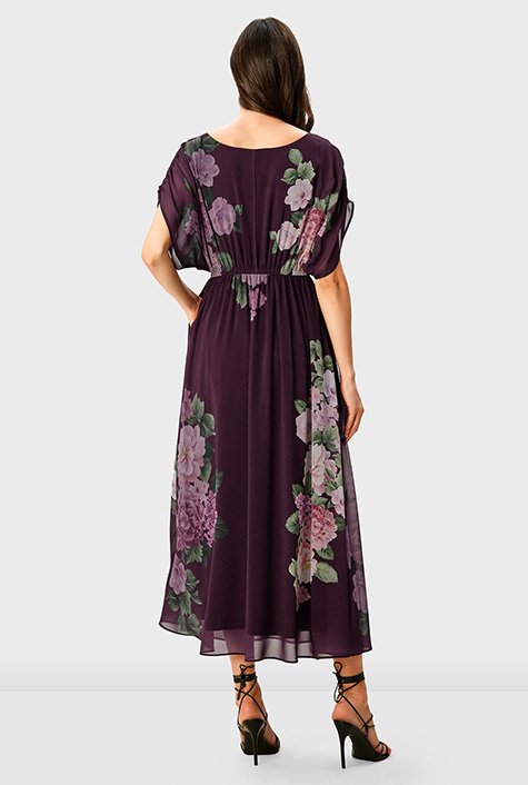 Floral print georgette surplice dress