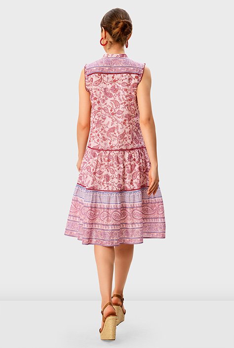 Shop Floral paisley print cotton voile lace trim tier dress | eShakti