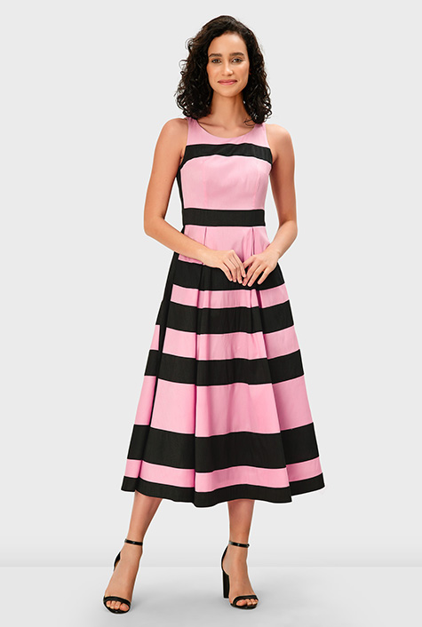 Shop Banded stripe dupioni colorblock dress eShakti