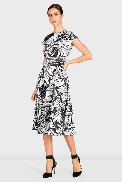 Shop Butterfly print crepe pleated dress | eShakti