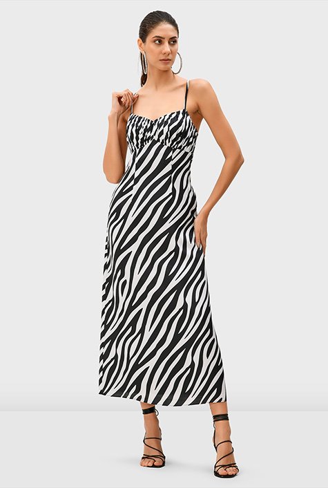 Zebra print fine twill slip dress