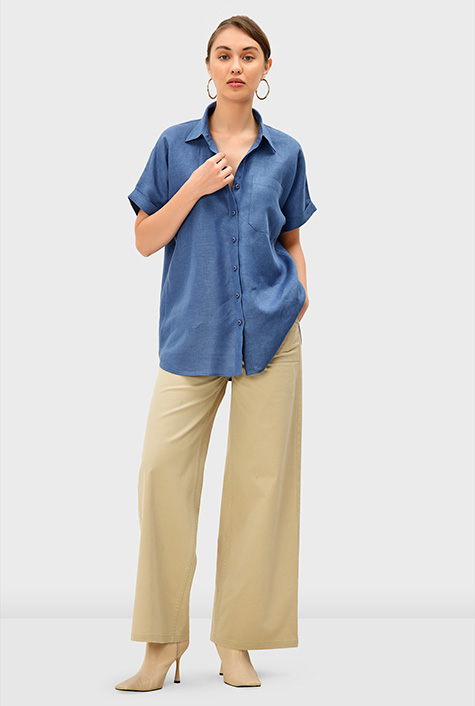 Shop Short dolman sleeve linen shirt | eShakti