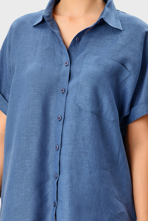 Shop Short dolman sleeve linen shirt | eShakti